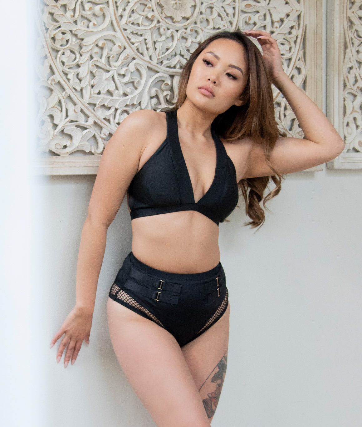 Black High Waisted Pole Wear Set with Cutouts by Tatiana Active 7