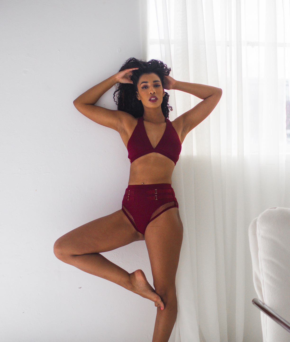 Tatiana Active – Isla Burgundy High Waist Mesh Pole Wear Dancing Set-18