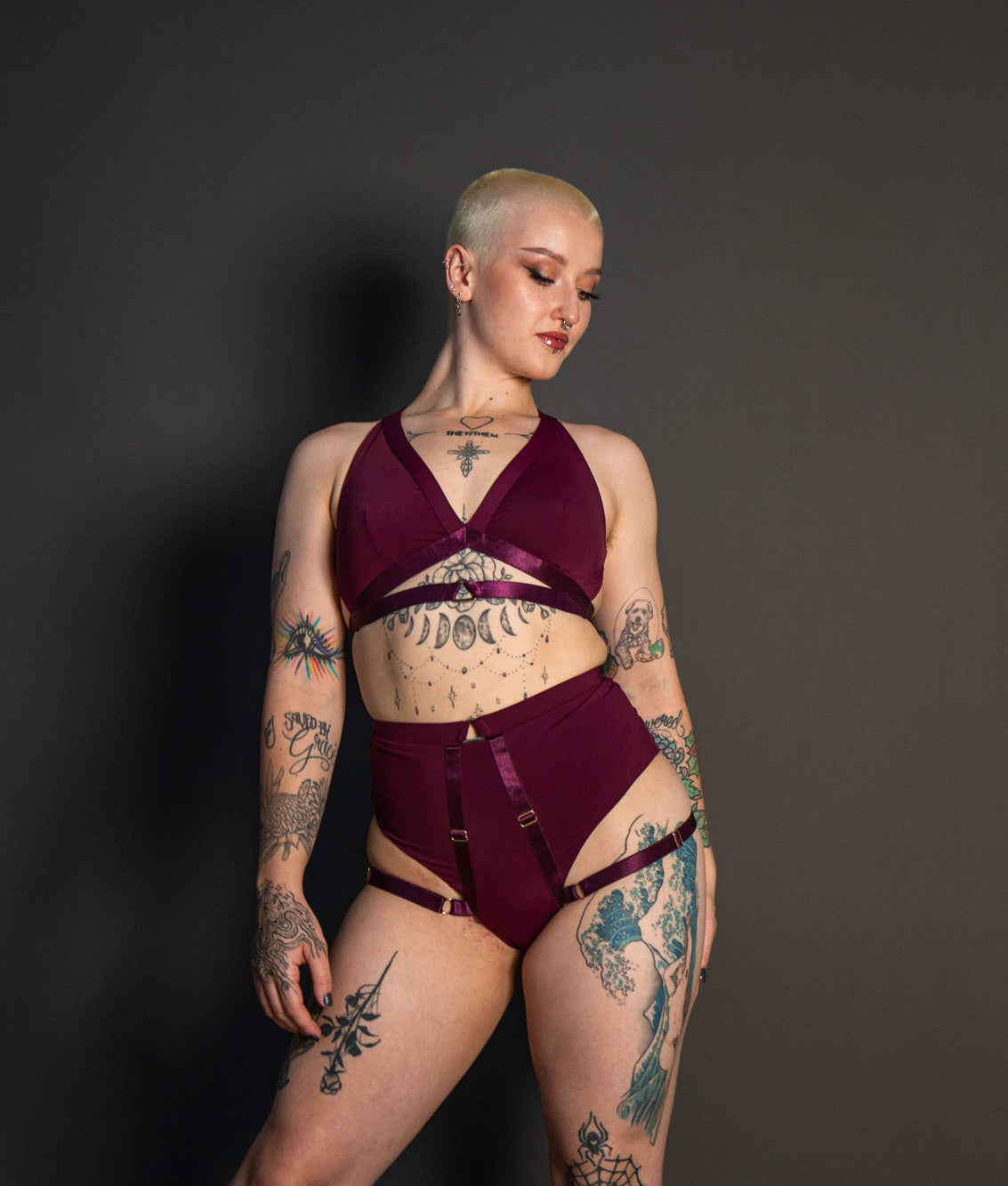 Tatiana Active – Tokio Wine Red Burgundy High Waisted Pole Wear Dancing Set-5134