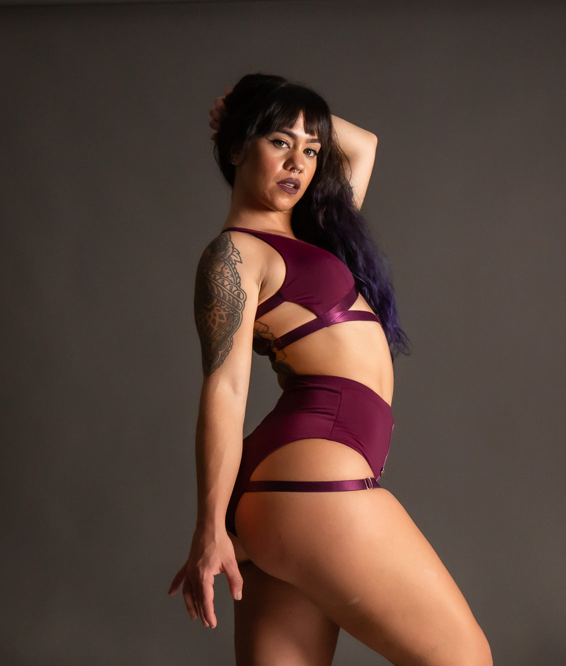 Tatiana Active – Tokio Wine Red Burgundy High Waisted Pole Wear Dancing Set-6515